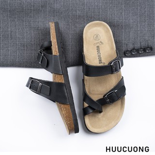 Dép xỏ ngón -da pu đế trấu - xăng đan chất lượng - nam, nữ - màu đen