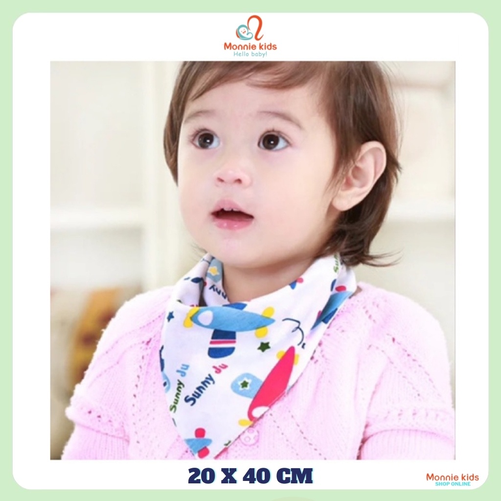 Yếm tam giác cotton cho bé 20x40cm, khăn yếm cotton họa tiết mềm mại giữ ấm - Monnie Kids