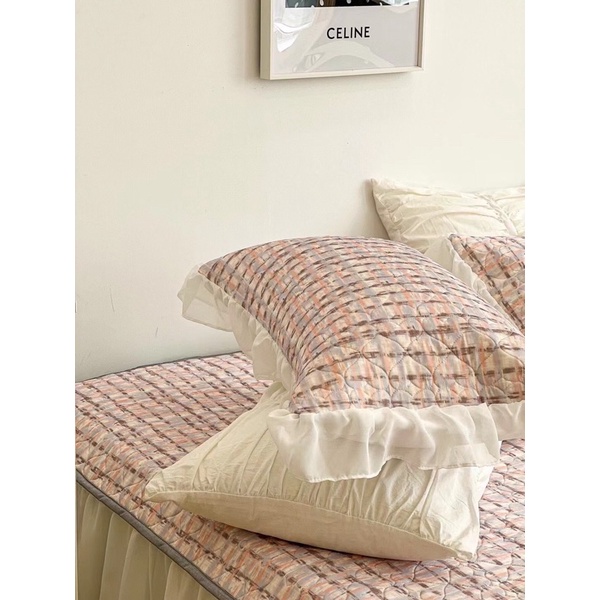 Chiều điều cao su non viền bèo công chúa siêu xinh ,Chiếu cao su phủ bèo mát lạnh mẫu mới 2022 (tặng kèm 2 vỏ gối)