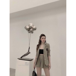 Set áo vest chân váy dập ly
