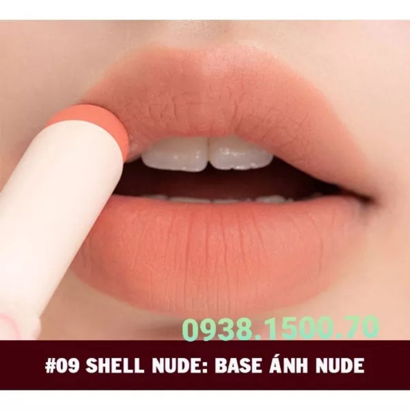SON THỎI LÌ Romand Zero Gram Matte Lipstick 09 Shell Nude MÀU BASE ÁNH NUDE
