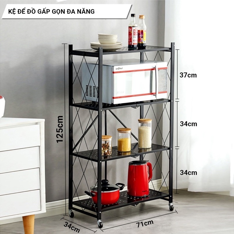 Kệ Để Đồ Đa Năng Gấp Gọn Cao Cấp 4 & 5 Tầng - Kệ Bếp - Kệ Để Lò Vi Sóng