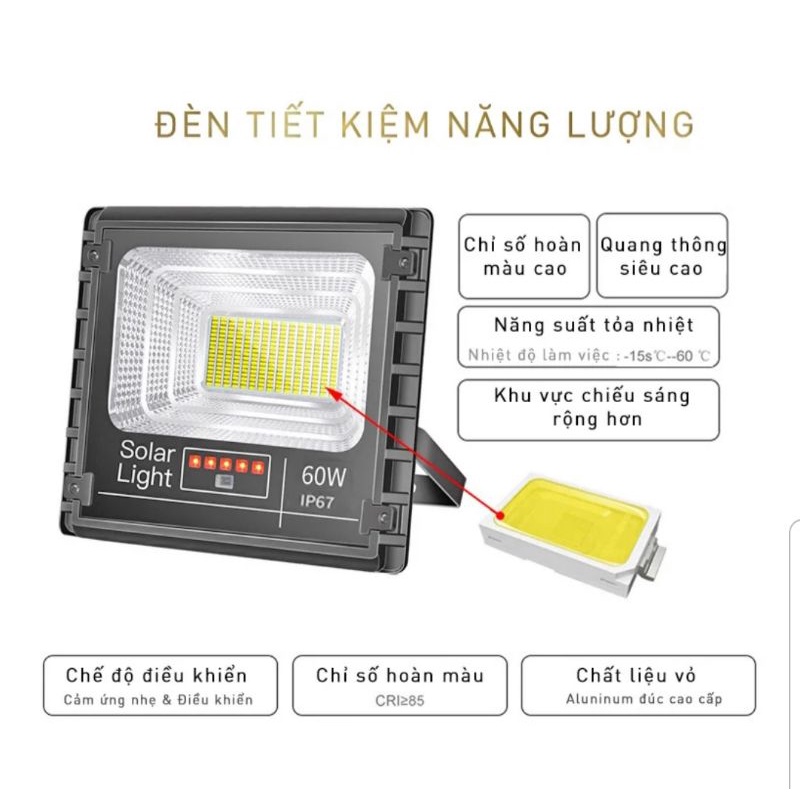 Đèn pha năng lượng mặt trời 60w chip led Cao Cấp