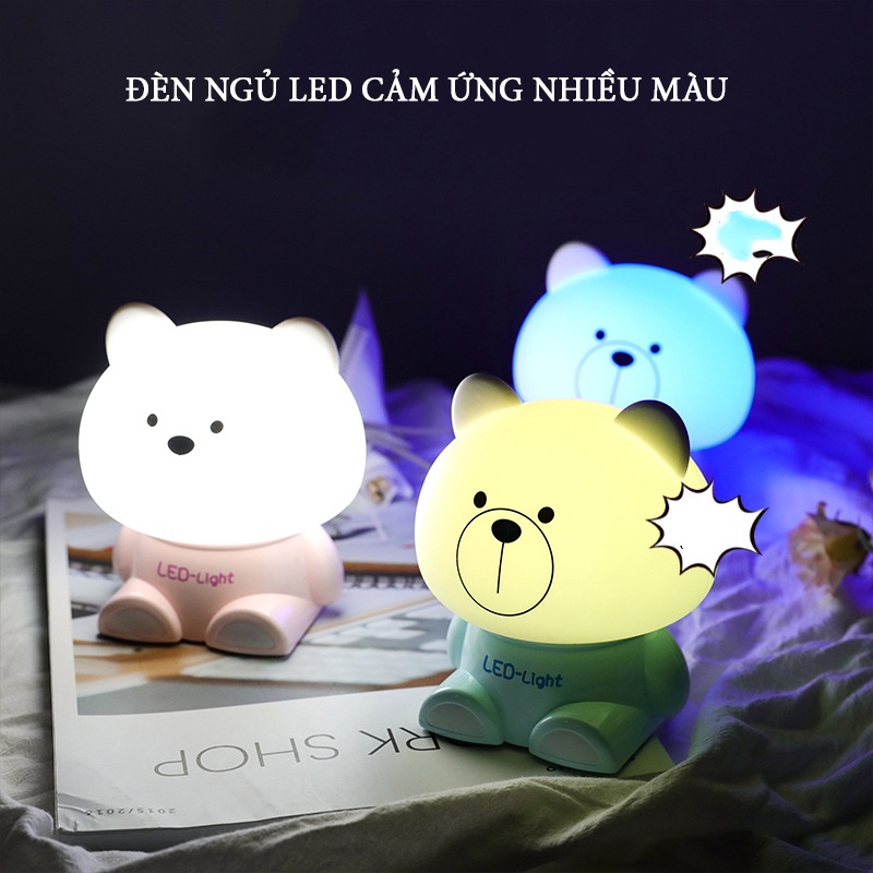 Đèn Ngủ, Đèn Trang Trí Bàn Làm Việc, Bàn Học Hình Gấu, Chất Silicon Cảm Ứng Nhiều Màu Dễ Thương