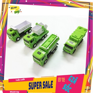 Bộ 4 xe chở rác chạy đà - xe mô hình loại cao cấp
