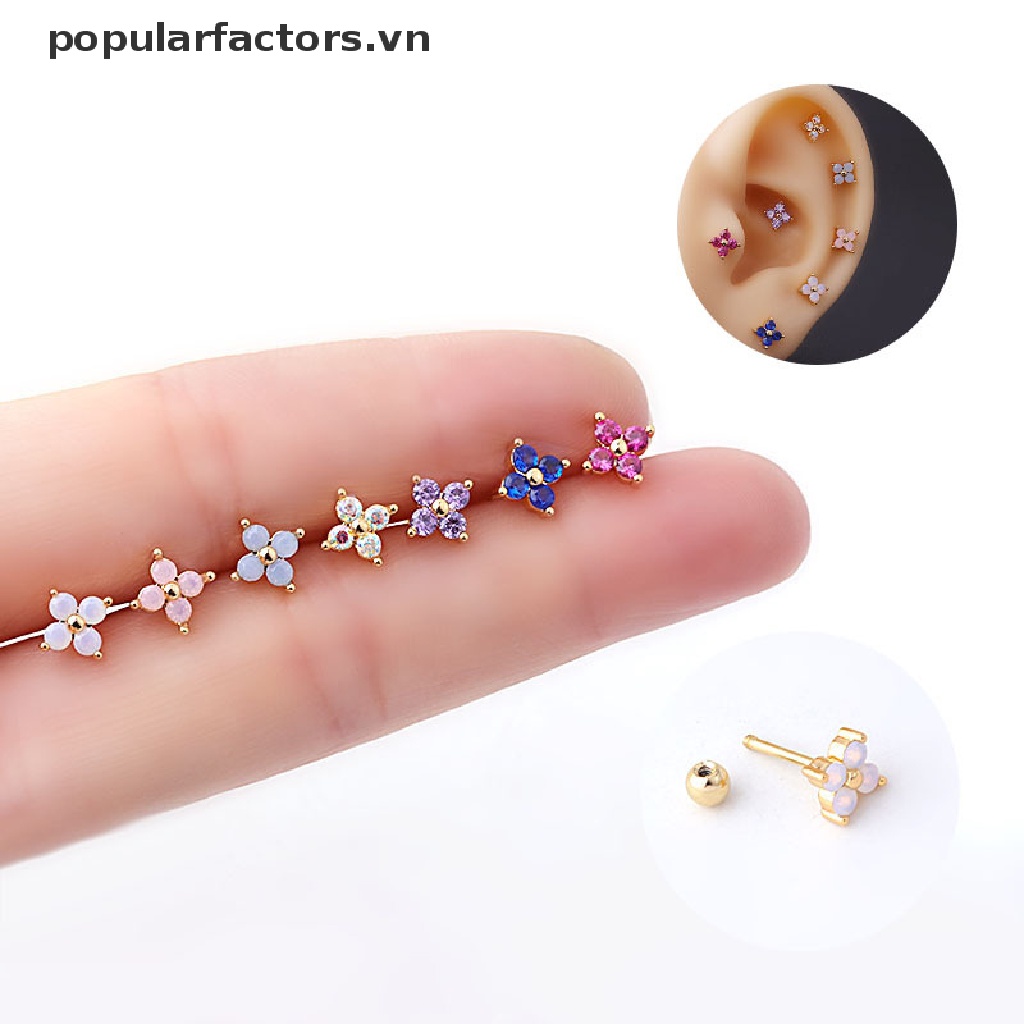 Khuyên tai helix bằng inox hình hoa phong cách sang trọng