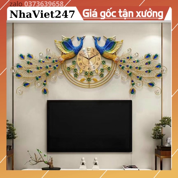 Đồng Hồ Treo Tường Trang Trí Chim Công-Phu Thê Viên Mãn-Mã 2838-Kt 145x70cm-đồng hồ đẹp,giá rẻ-quà tặng ý ngĩa-bh 5 năm