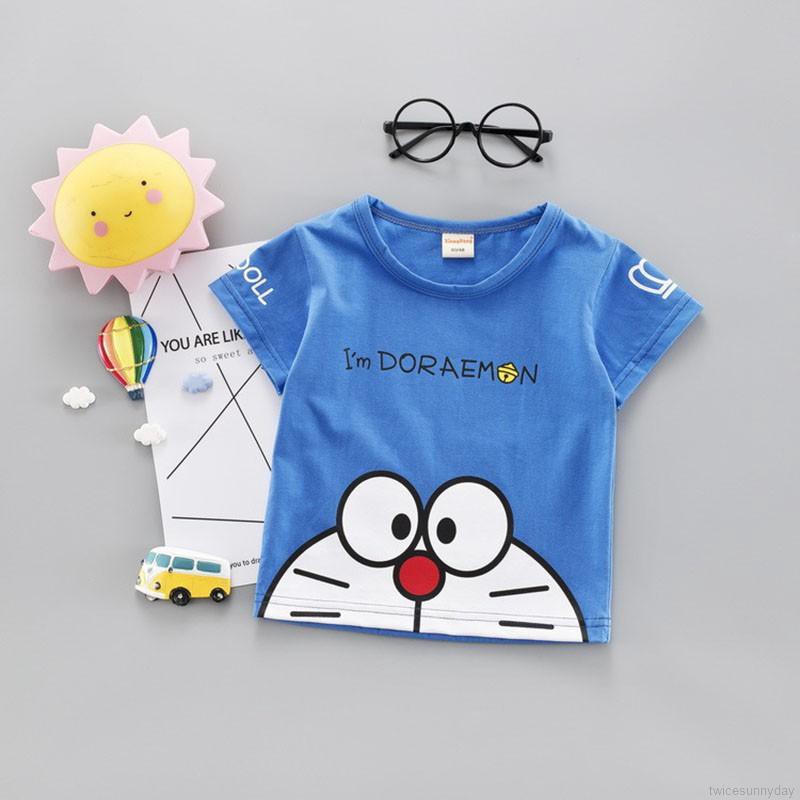 Áo thun ngắn tay in hình Doraemon dễ thương xinh xắn cho bé