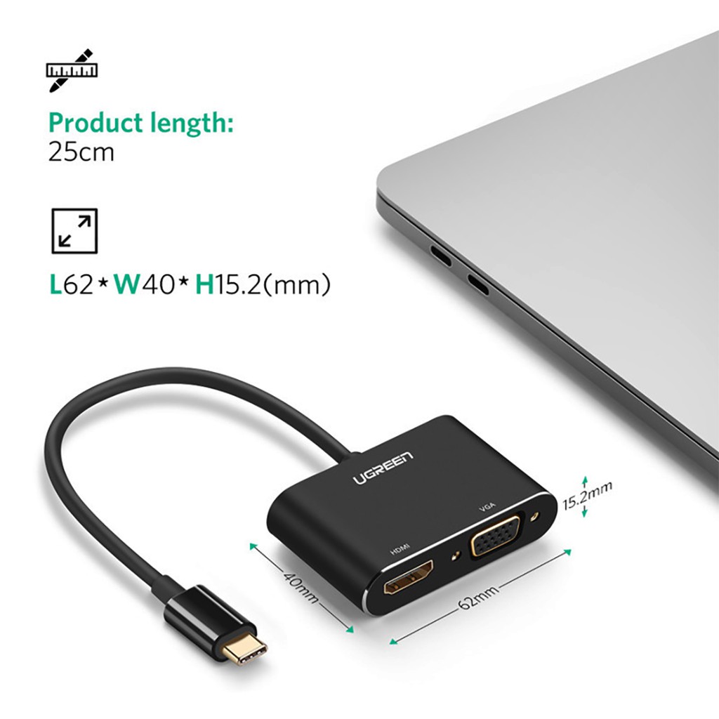 Cáp Usb Type-C Ra Hdmi Và Vga Cao Cấp, UGREEN CM162 Chính Hãng