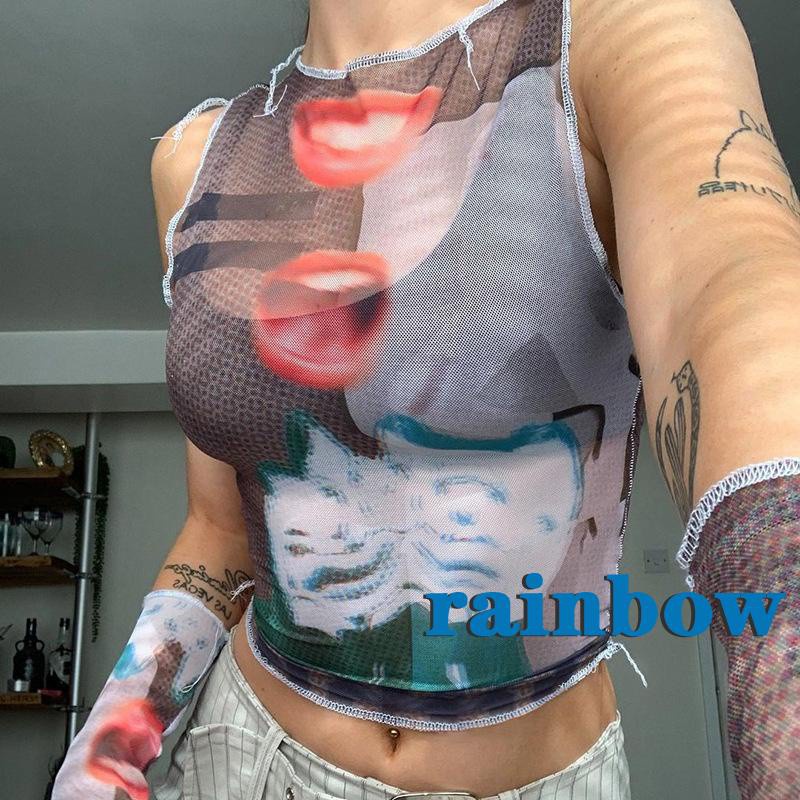 Áo Lửng Hai Dây Cổ Tròn In Hoa Màu Cầu Vồng Thời Trang Mùa Hè Cho Nữ | BigBuy360 - bigbuy360.vn