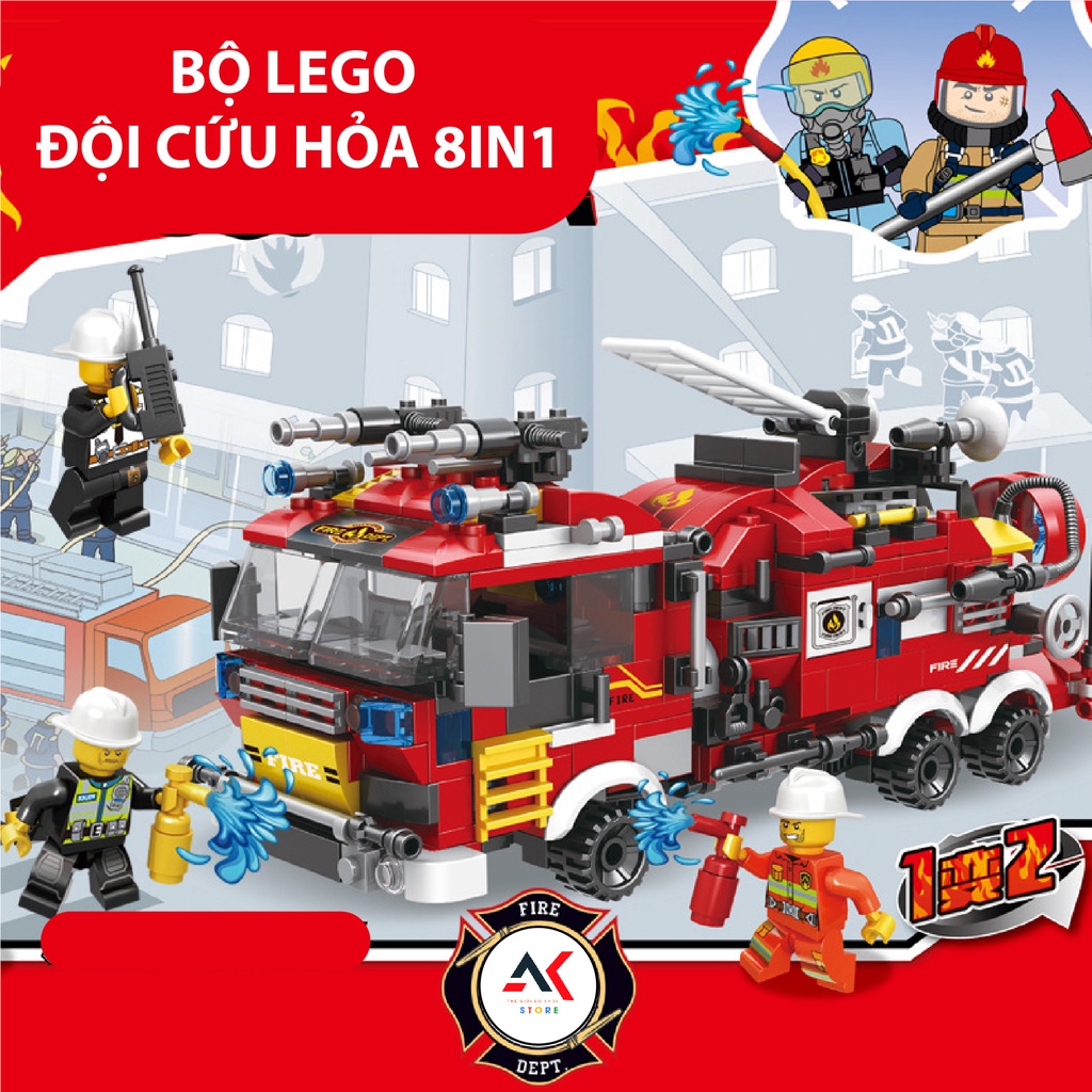 [HOT] Đồ Chơi Lắp Ráp Mô Hình Đội Xe Cứu Hỏa Thành Phố 8 Trong 1 Thông Minh Cho Bé 800++PCS