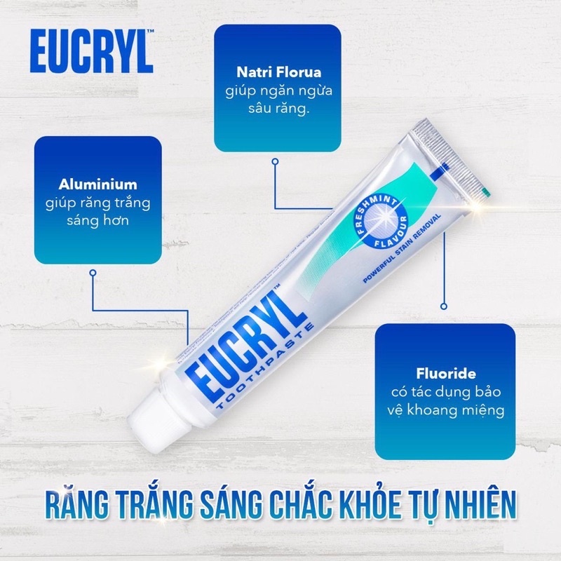 Kem đánh răng Eucryl 62g + Bột tẩy trắng răng Eucryl 50g