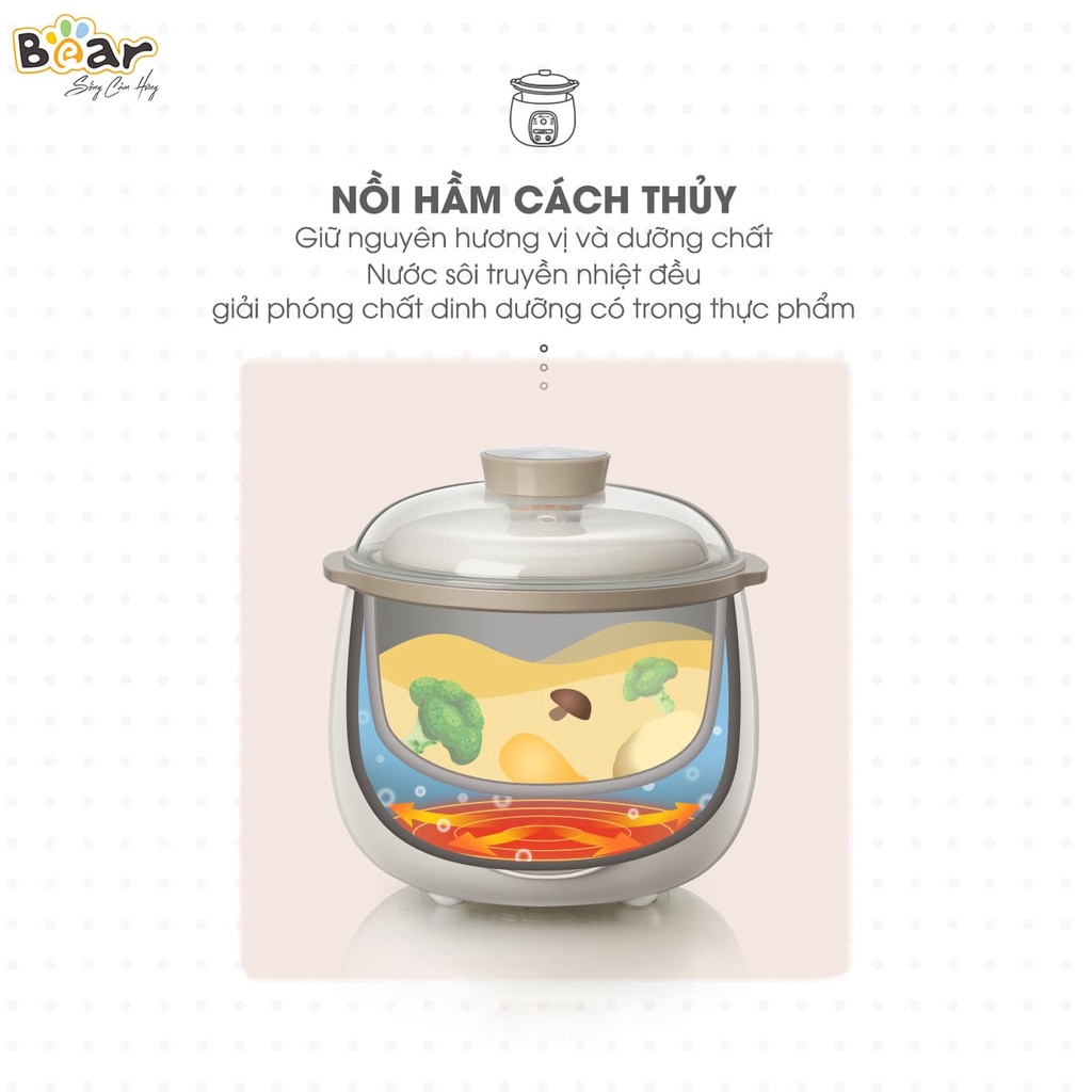 Nồi Nấu Chậm, Nồi Ủ Cháo Bear SUBE001 800ML - Hàng Chính Hãng Bảo Hành 12 Tháng