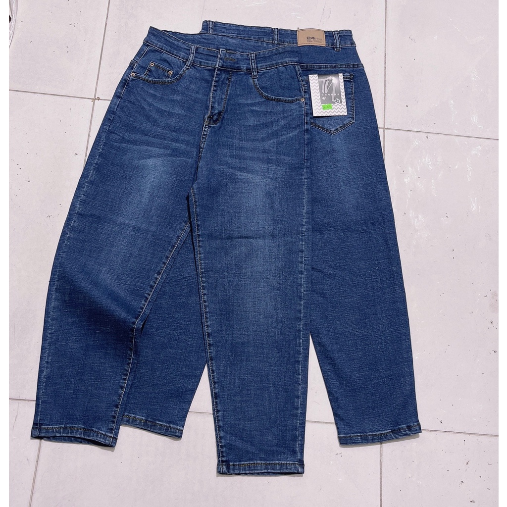 Quần jean 9 TẤC BigSize phom Baggy / boyfriend co dãn mạnh, lưng cao, màu xanh đậm was râu mèo 4204 MLJ hottrend