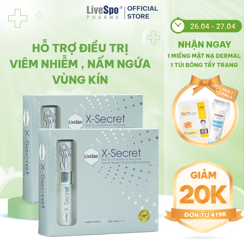 Combo 2 Dung dịch vệ sinh phụ nữ LiveSpo XSecret dạng xịt - hỗ trợ khử mùi và cân bằng PH vùng kín (5 ống x 20ml)