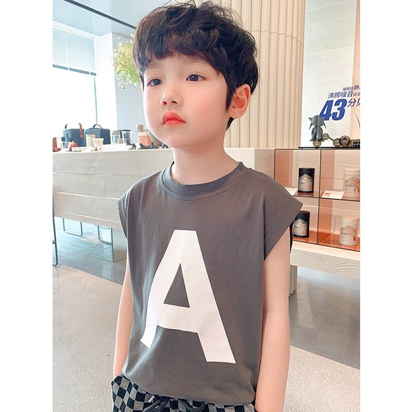 AT27 Size90-150 (9-35kg) Áo thun bé trai (sát nách) 100% cotton Thời trang trẻ Em hàng quảng châu