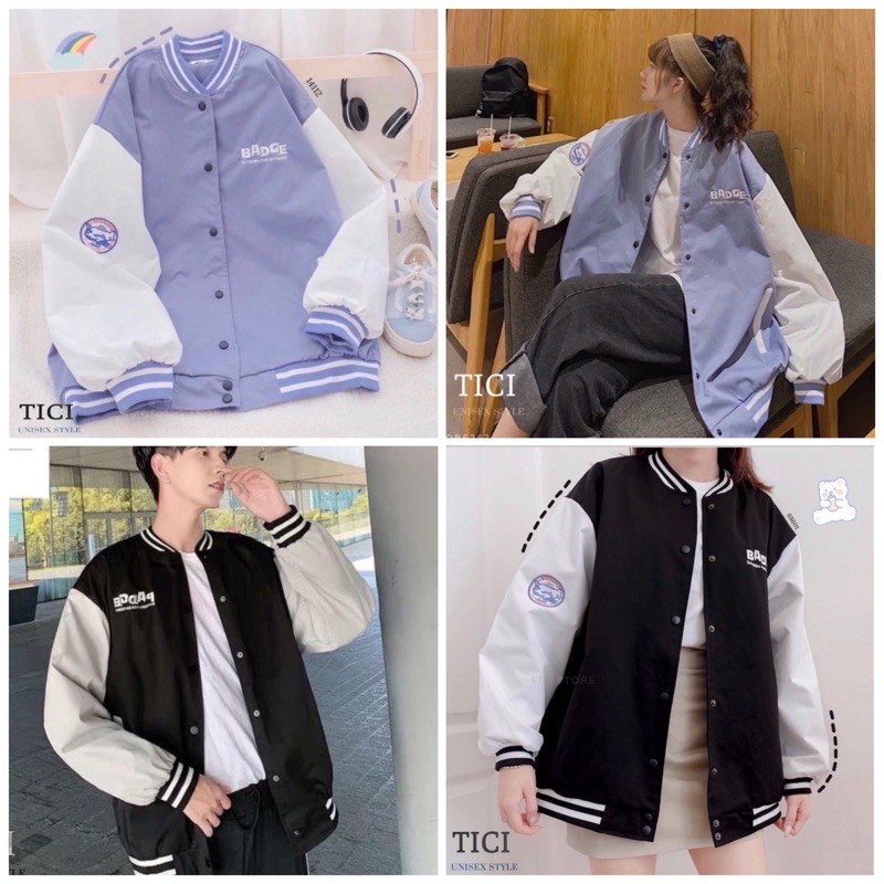 Áo Bomber BADGE❤️Form Rộng Unisex Nam/Nữ (Chất Dù 2 Lớp Siêu Xịn,Mịn) MÀU XANH/ĐEN❤️[FREESHIP]