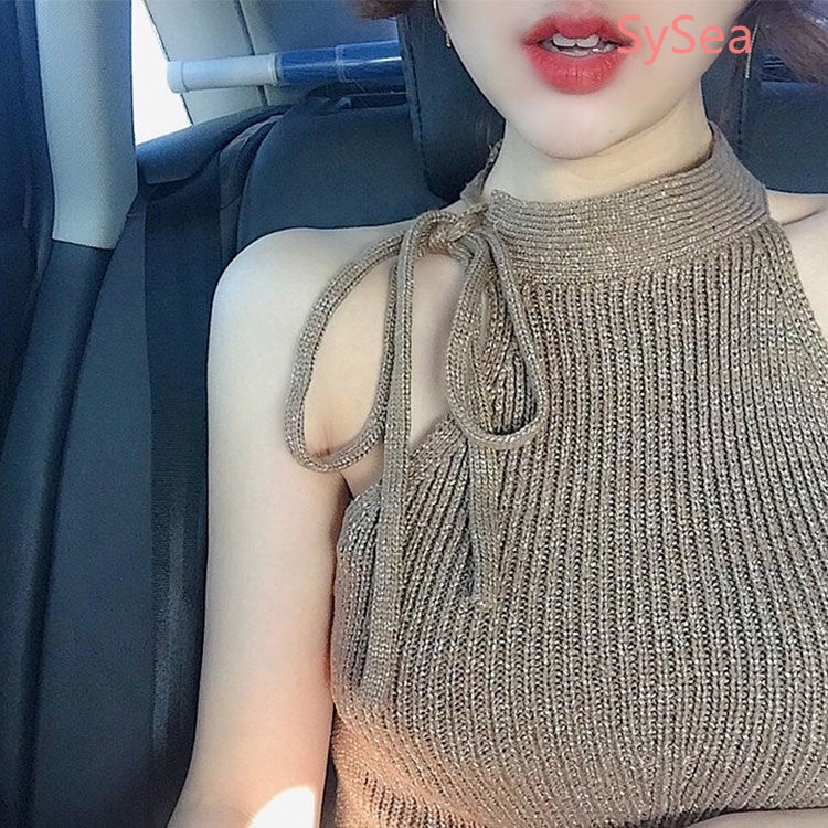 Áo Hai Dây Dệt Kim Màu Sắc Đơn Giản Cho Nữ