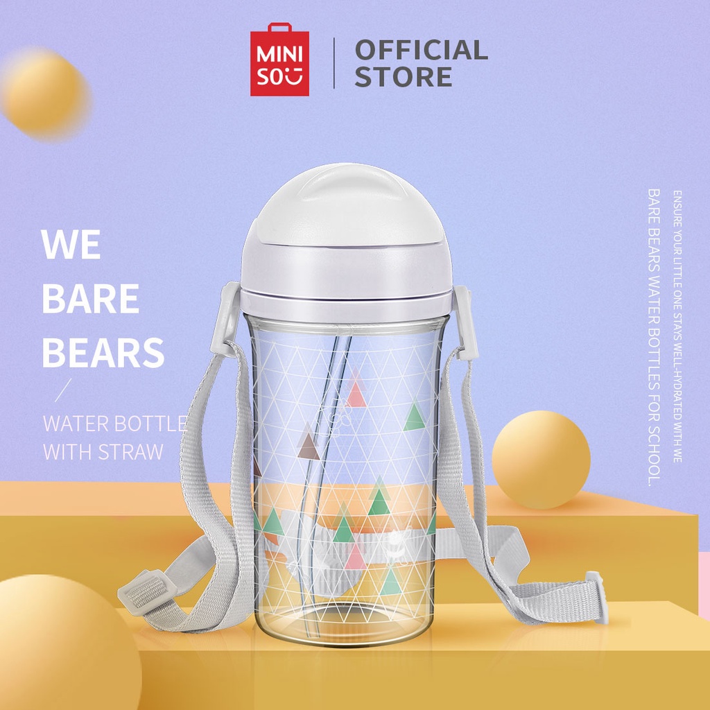 [Mã LIFEMALL995 giảm 10% đơn 99K] Bình nước Miniso We Bare Bears trong suốt in họa tiết có ống hút 400ml