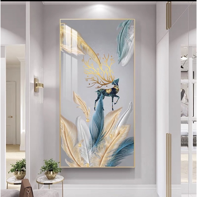 Tranh Treo Tường Lối Vào Tráng gương Phòng Khách/ Ngủ/ Phòng ăn/ Nhà Hàng Khách Sạn Đại Sảnh Hươu Lông Vũ