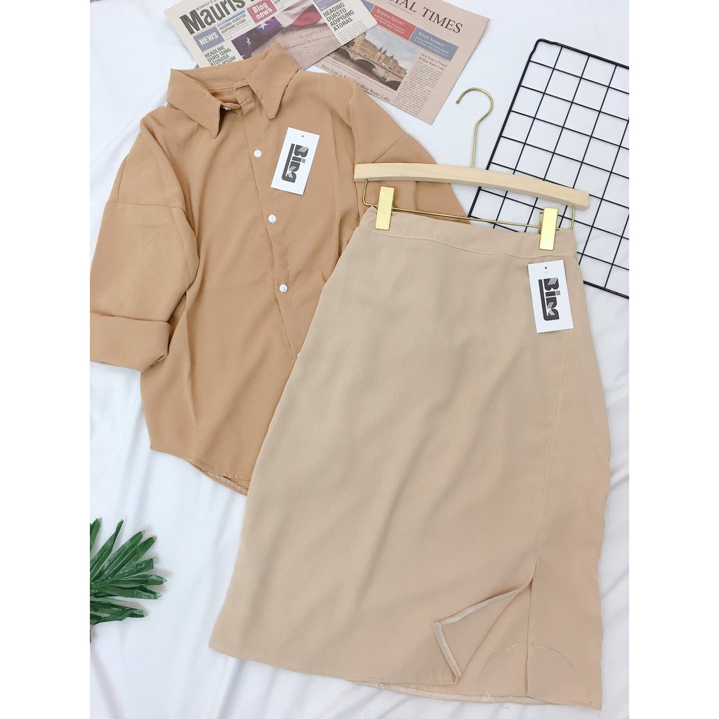 Chân váy midi Bingshop - chân váy xẻ cạp chun dáng dài freeship