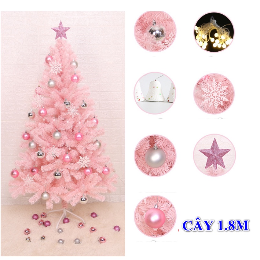 Cây thông noel màu hồng SET 04 cao 1.8m kèm đầy đủ phụ kiện (nhiều size)