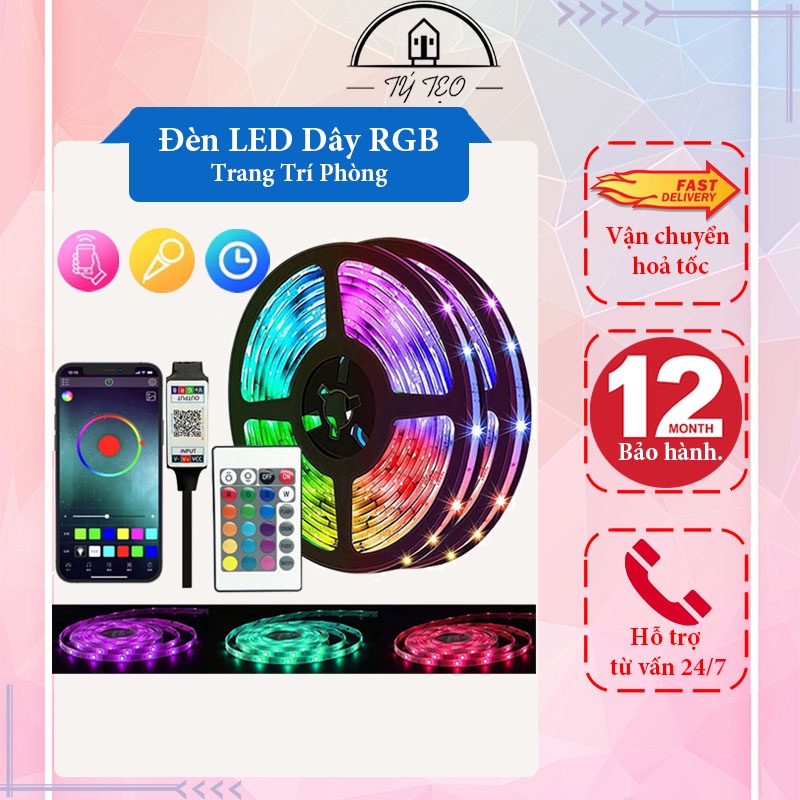 Đèn Dây LEDs RGB 5050 Trang Trí Phòng Ngủ, Decor Phòng - Điều Khiển bằng APP-Đèn Nháy Theo Nhạc, Dây Dài 5m