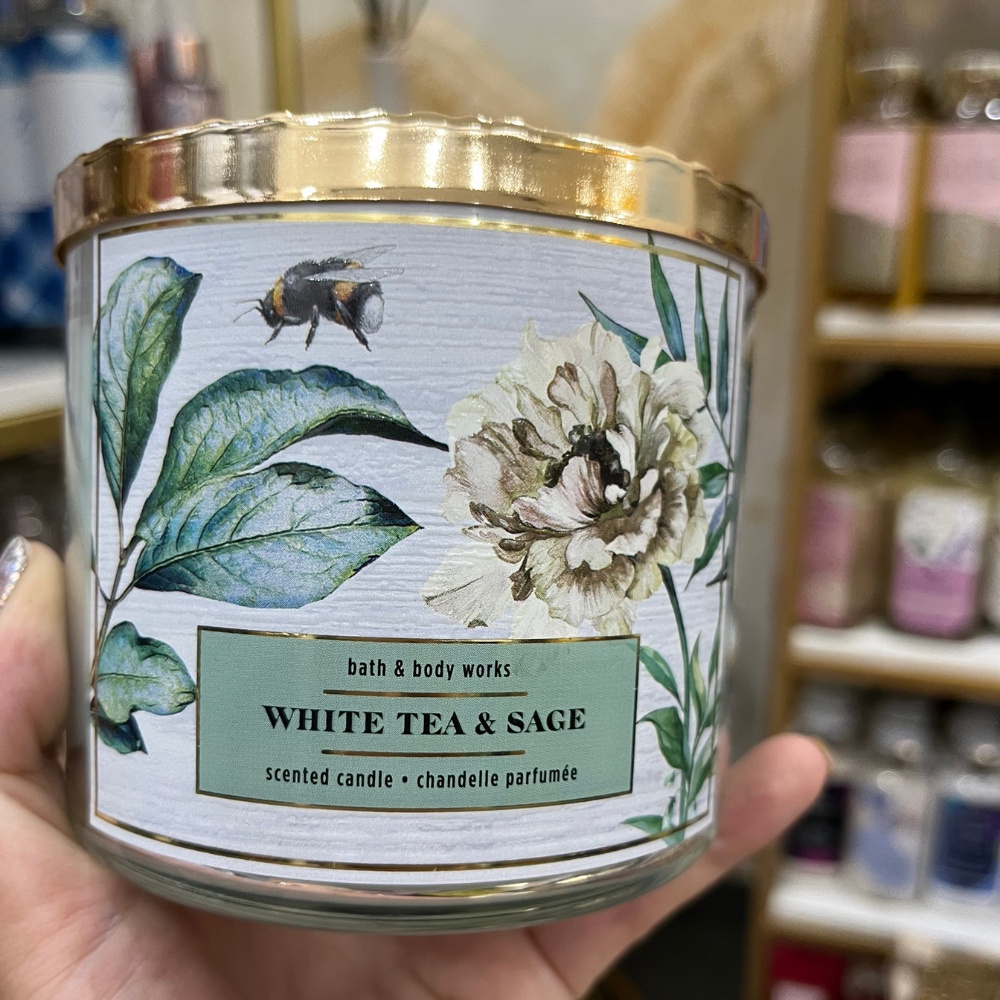 Nến Thơm 3 Bấc Bath And Body Works White Tea And Sage Hương Thơm Cuốn Hút Gợi Cảm Giác Dễ Chịu Thoải Mái 411g