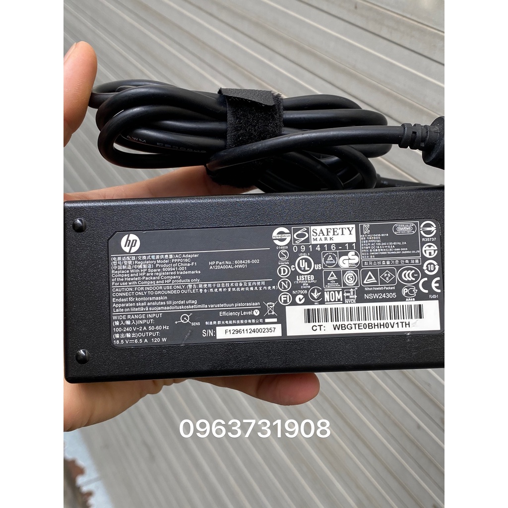 Dây sạc laptop HP Model PPP016C 18.5V 6.5A 120W nguyên bản Hp phân phối