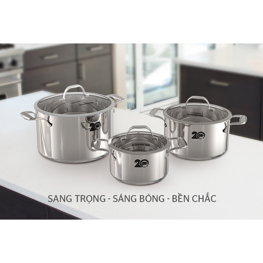 Bộ nồi inox 304 ĐA LỚP đáy từ SUNHOUSE MAMA SHG2020 - Dùng cho mọi loại bếp