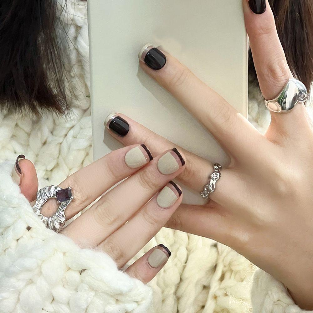 Hộp 24 Móng Tay Giả Ngắn / Tròn / Vuông Có Thể Tháo Rời MIHAN1