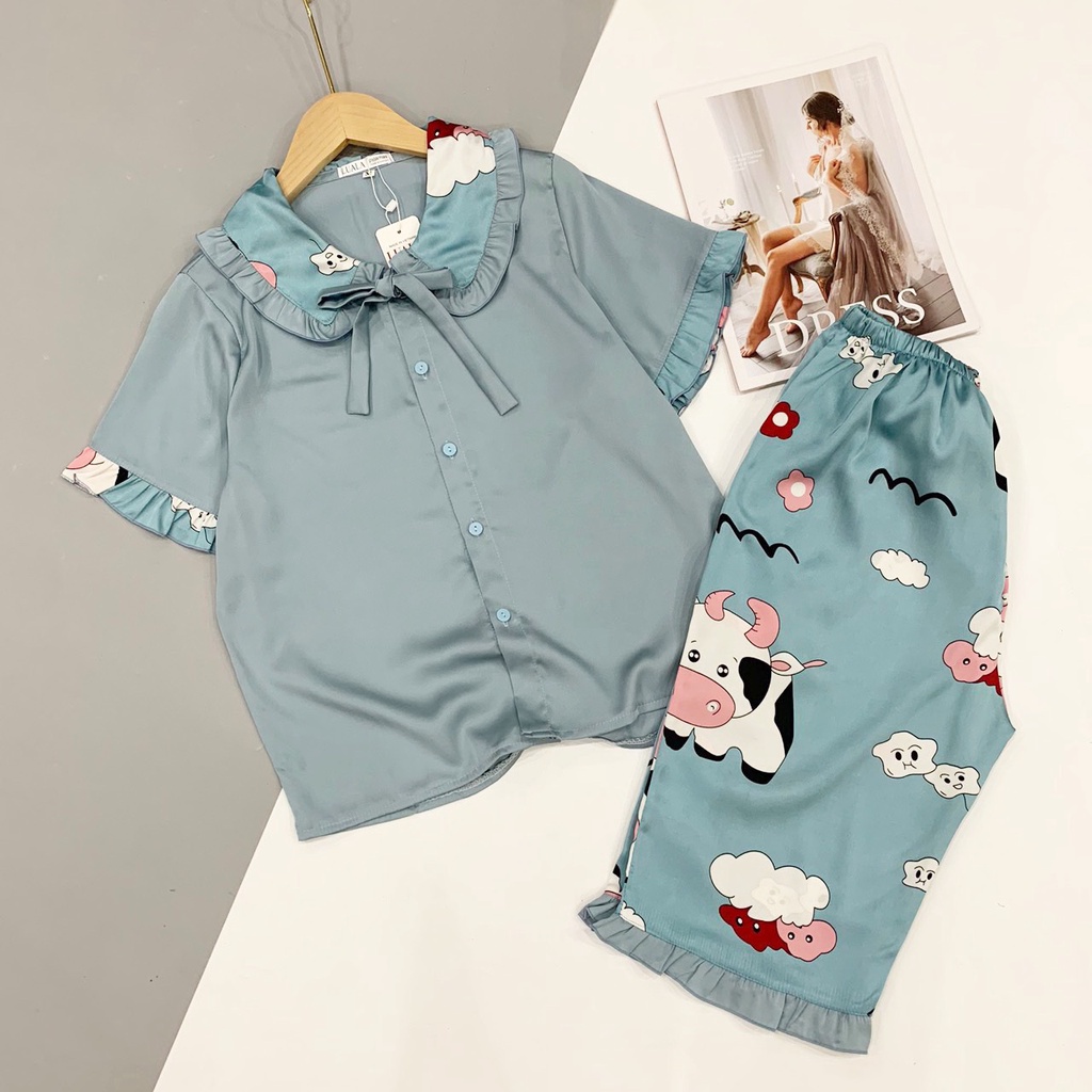 Pijama lụa latin phối hàn mẫu lửng♥️mềm mịn♥️thoáng mát♥️ bao đẹp