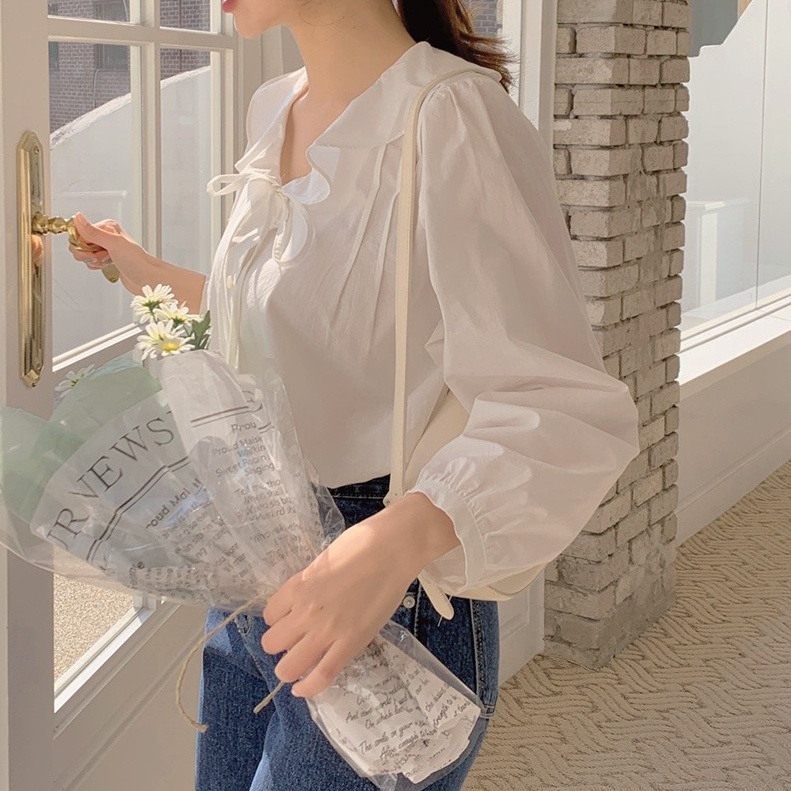 SUXI Áo Sơ Mi Tay Dài Cổ Chữ V Màu Sắc Ngọt Ngào Phong Cách Hàn Quốc Cho Nữ