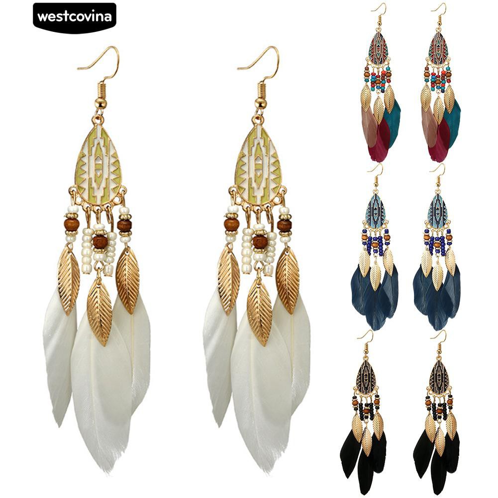 Khuyên Tai Dáng Dài Phối Lông Vũ Phong Cách Cổ Điển