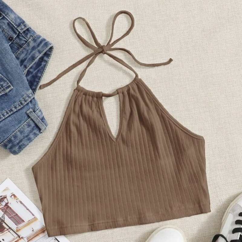 Áo croptop thun gân mỏng cổ yếm phong cách cá tính Aimee closet