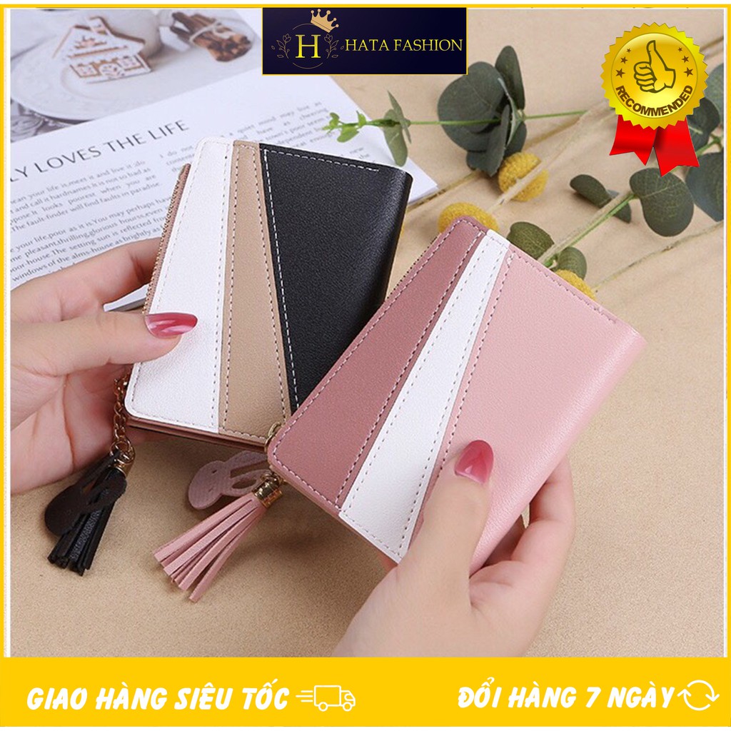Ví Ngắn Nữ Cầm  Tay  Sọc 3 Màu Sang Chảnh