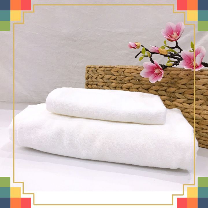 Bộ khăn khách sạn, spa trắng cao cấp, chất cotton dày dặn mềm mịn không xù lông, thấm hút nước tốt