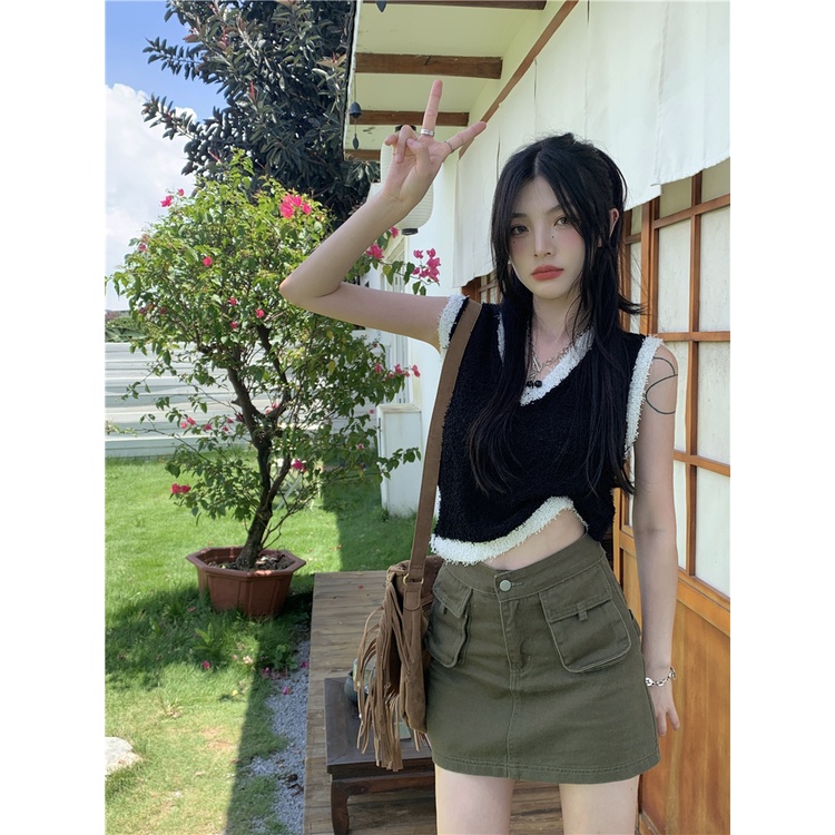 Chân váy jean Chữ A Lưng Cao Thời Trang Hàn Quốc