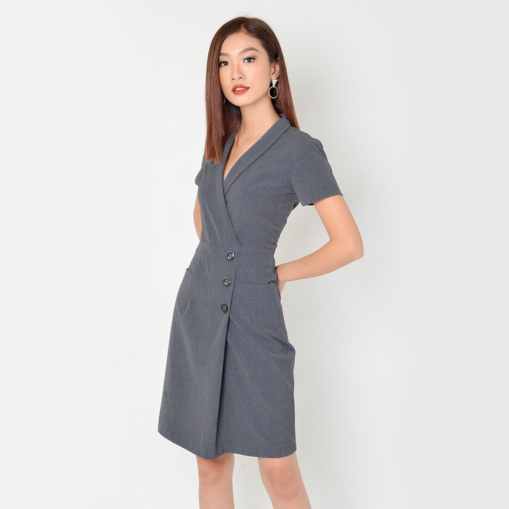 Đầm suông công sở nữ thời trang Eden cổ vest tay ngắn có túi che khuyết điểm chất liệu dày mềm mát không nhăn - D323