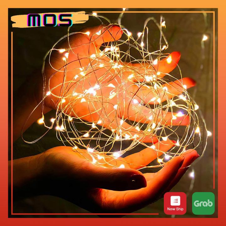 Dây đèn led trang trí dùng pin nhiều (màu trắng, vàng, lá, dương, hồng, bảy màu) Mos Shop