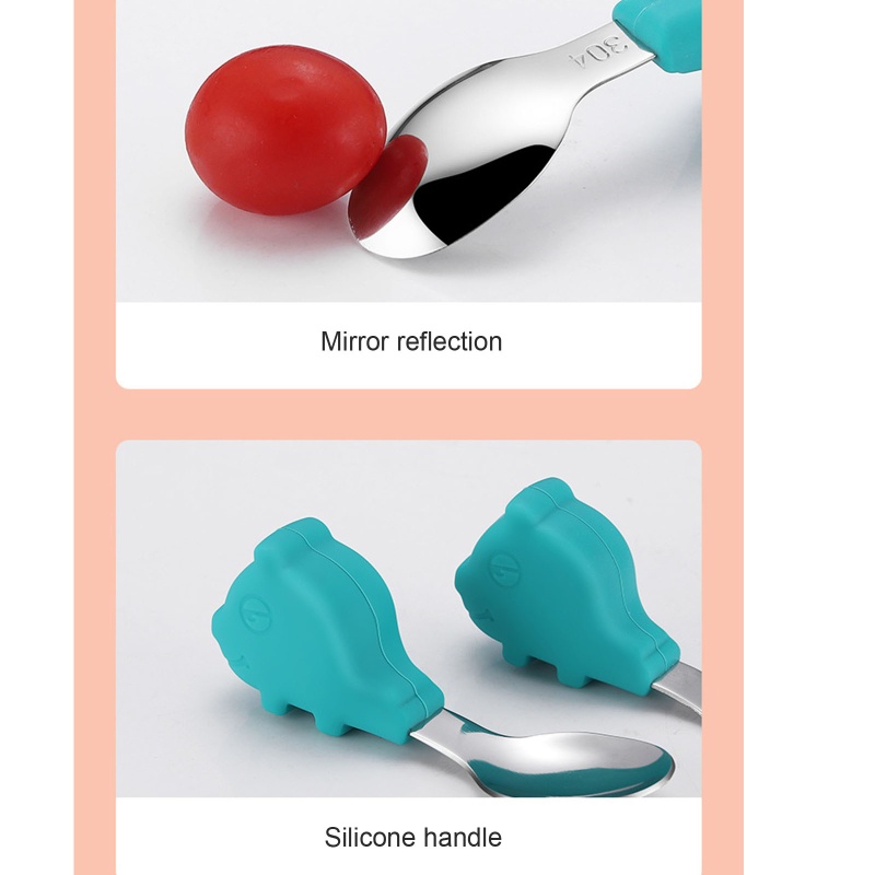 Bộ 3 Muỗng Nĩa Tập Ăn Chia Ngăn Bằng Silicone Dành Cho Bé