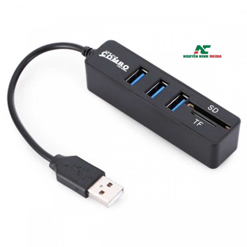 Hub USB 3 Cổng Kèm 2 Khe Đọc Thẻ Nhớ Micro và SD