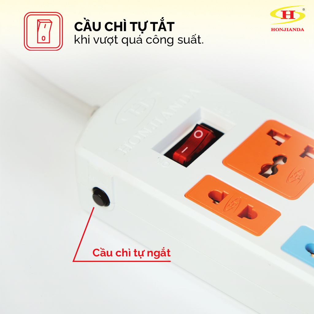 Ổ cắm điện đa năng Honjianda Có USB Mã 04 Dây 3m/5m - an toàn chống quá tải