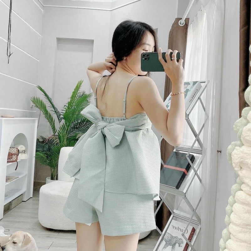 SET BBD XỐP NƠ LƯNG 2 DÂY + SHORT