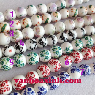 🌺 2 hạt gốm tròn hoa văn đẹp size 8-10mm, chọn size