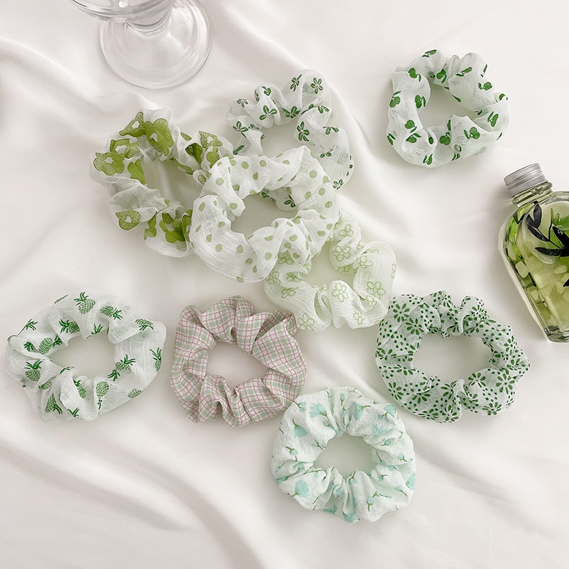 Scrunchies họa tiết màu xanh lá hàn quốc dễ thương S16