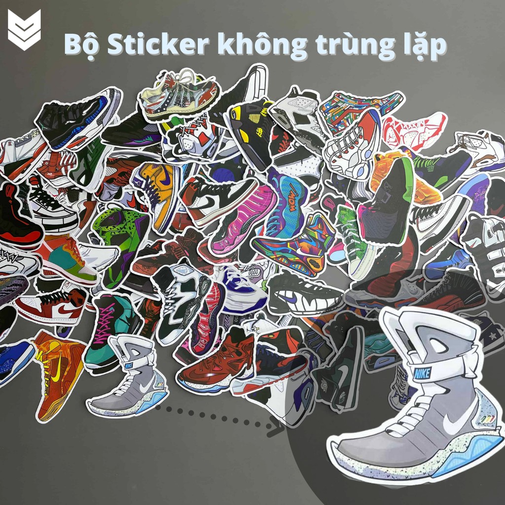 Bộ miếng dán Sticker phủ PVC hình sneaker cực Cool chống nước, bay màu, dán nón bảo hiểm vali bình nước bộ 10 30 50 hình