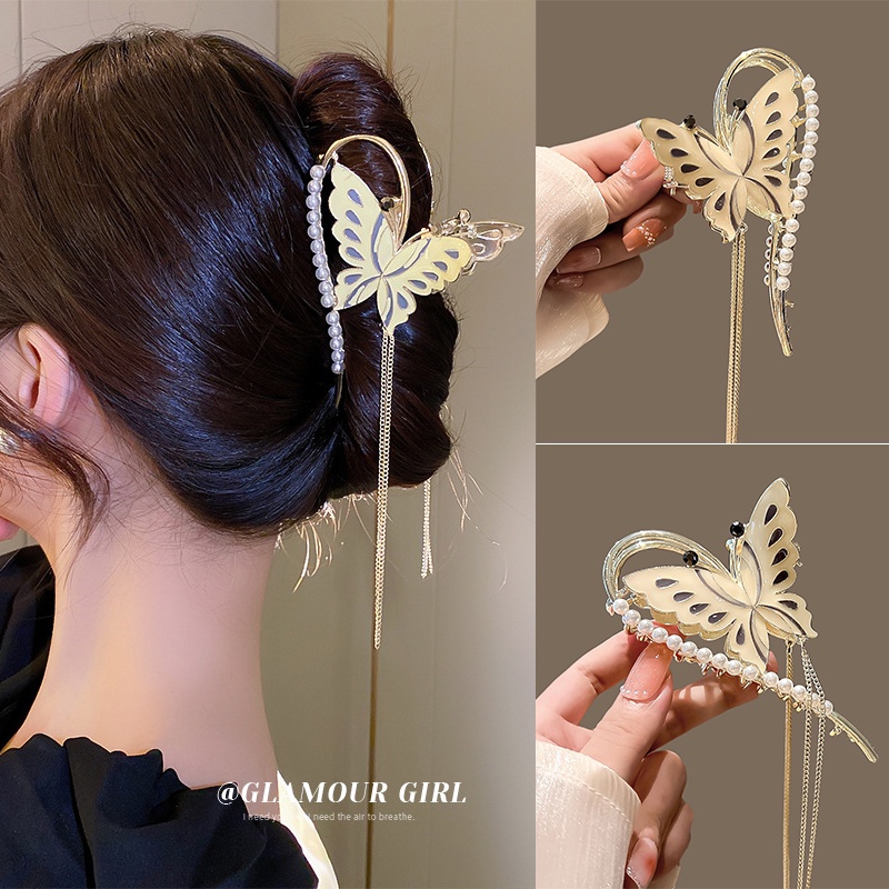Kẹp tóc càng cua HAIMEIKANG thiết kế bươm bướm/ chuồn chuồn hợp kim đính hạt ngọc trai nhân tạo cao cấp dành cho nữ