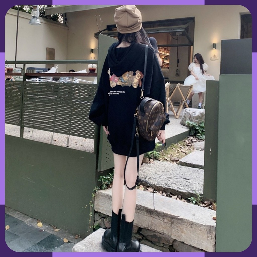 Áo hoodie nữ form rộng BEARIES có mũ siêu cute HD4