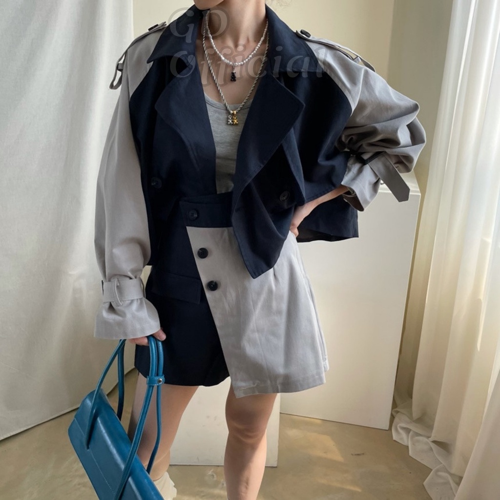 B75|Set bộ blazer âu nữ áo khoác kaki dài tay mangto, váy giả quần cạp lưng cao chữ A